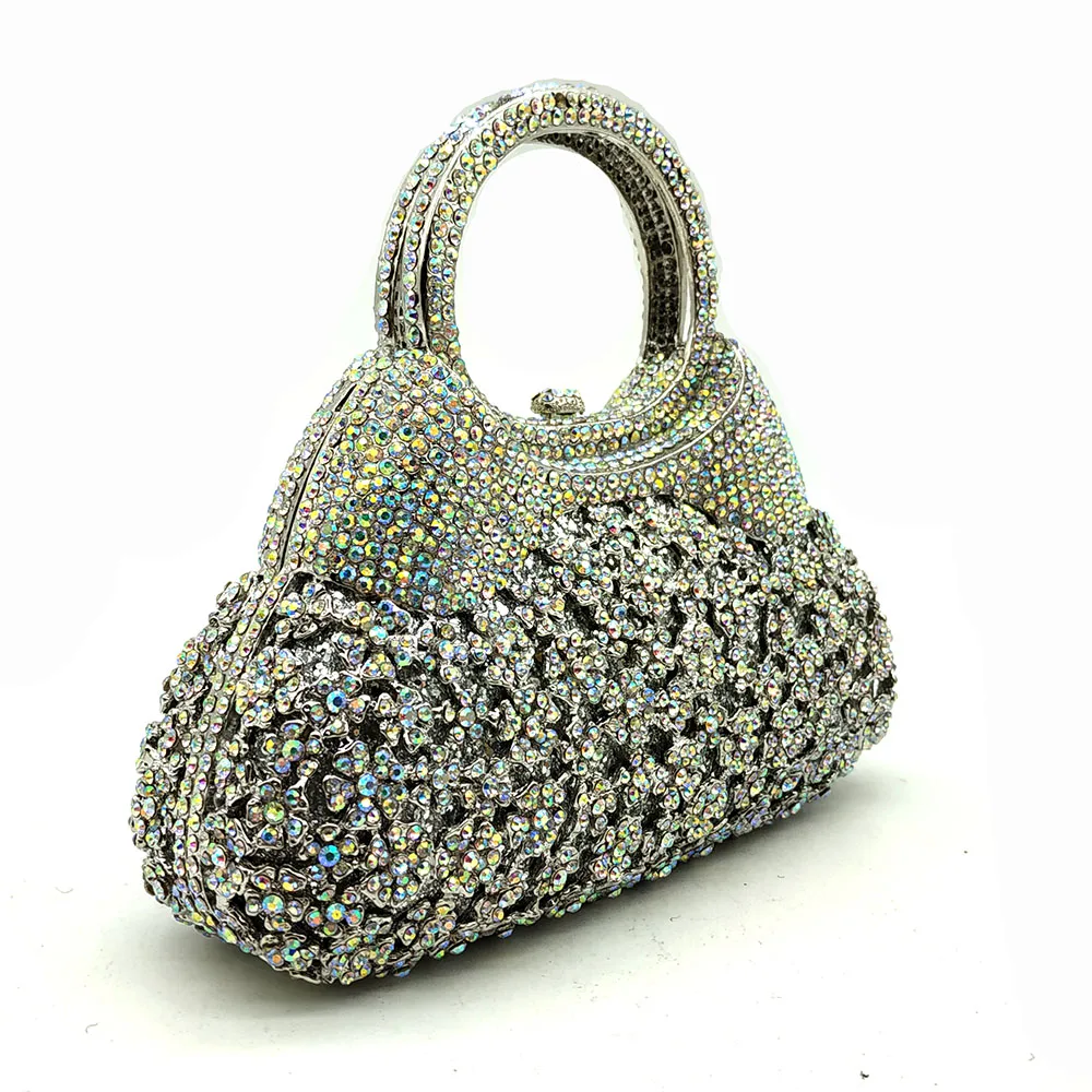 Boutique De FGG, золотой вечерний минодьер, женский клатч с кристаллами, сумочка с верхней ручкой, металлический бриллиант, свадебная сумка, вечерние сумочки для коктейлей