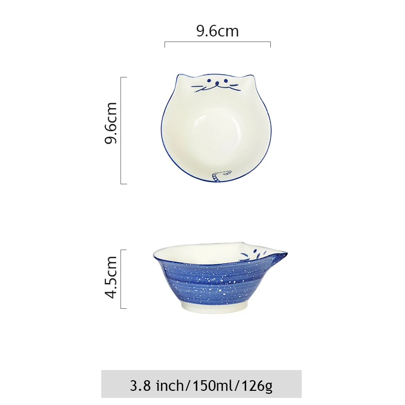 3.8 inch Blue 1 шт. мультяшная Китти керамическая обеденная миска ручная роспись кошка Фарфоровая чашка для риса лапша миска для десерта миска посуда - Цвет: 3.8 inch Blue