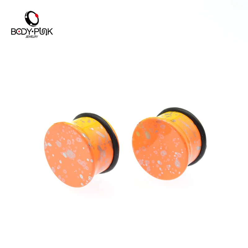Тело панк акриловые затычки для ушей 1 пара оранжевых тоннелей датчик