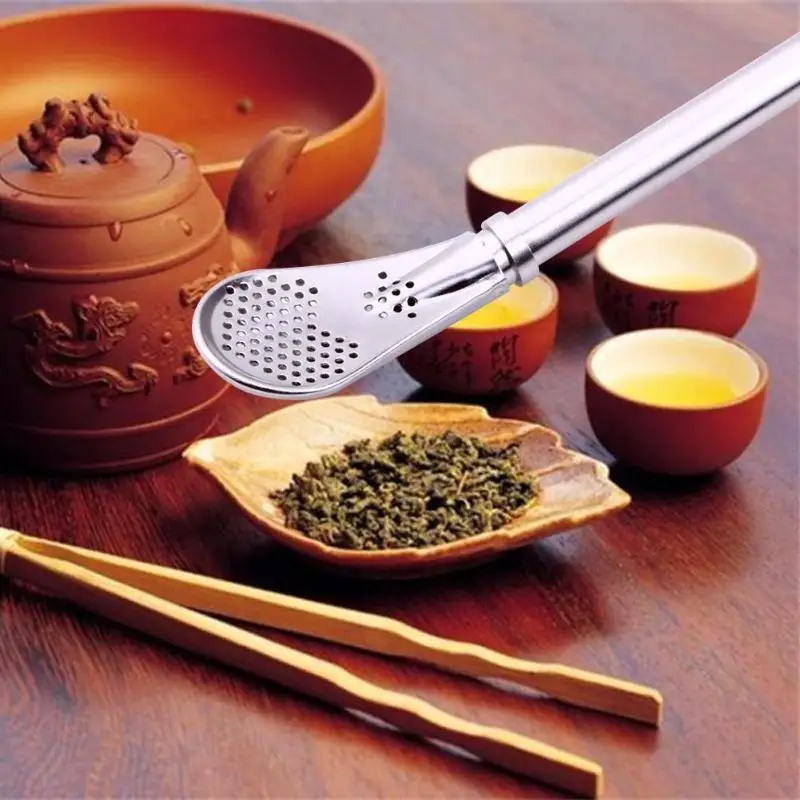 

Fashion Stainless Steel Drinking Straw Tea Filter Spoon Yerba Mate Tea Straws Bombilla Gourd Reusable Tea Tools Bar Accessories