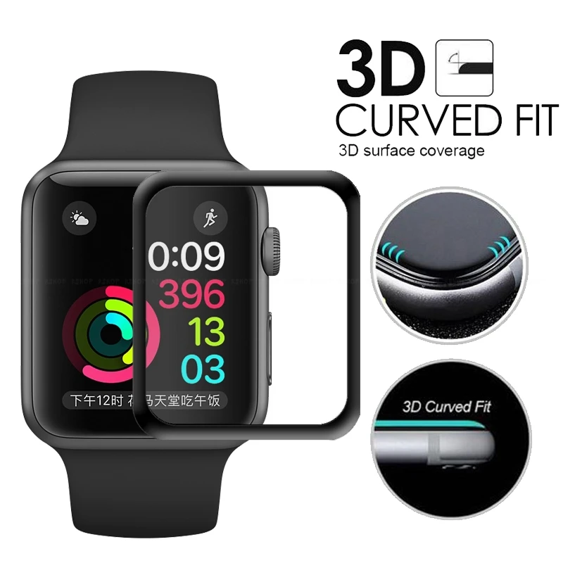 

3D Full Cover Screen Protector Tempered Glass For Apple watch Series 4 3 2 1 38mm 40mm 42mm 44mm Curved Edge Protective Film