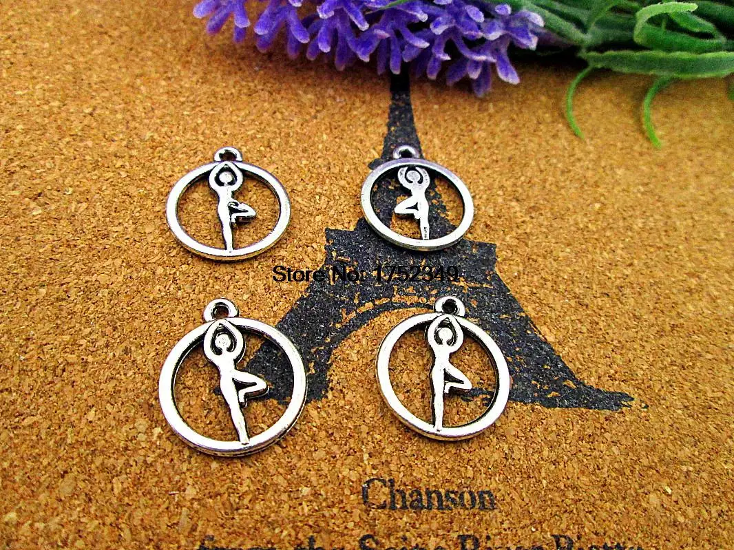 

35pcs/lot OM Yoga Charms, Antique Tibetan Silver Tree Yoga Pose Zen charm pendant 19X16mm