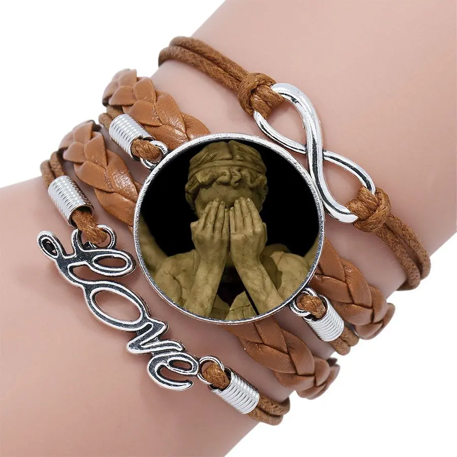 Женский Многослойный черный/коричневый кожаный браслет винтажное ювелирное