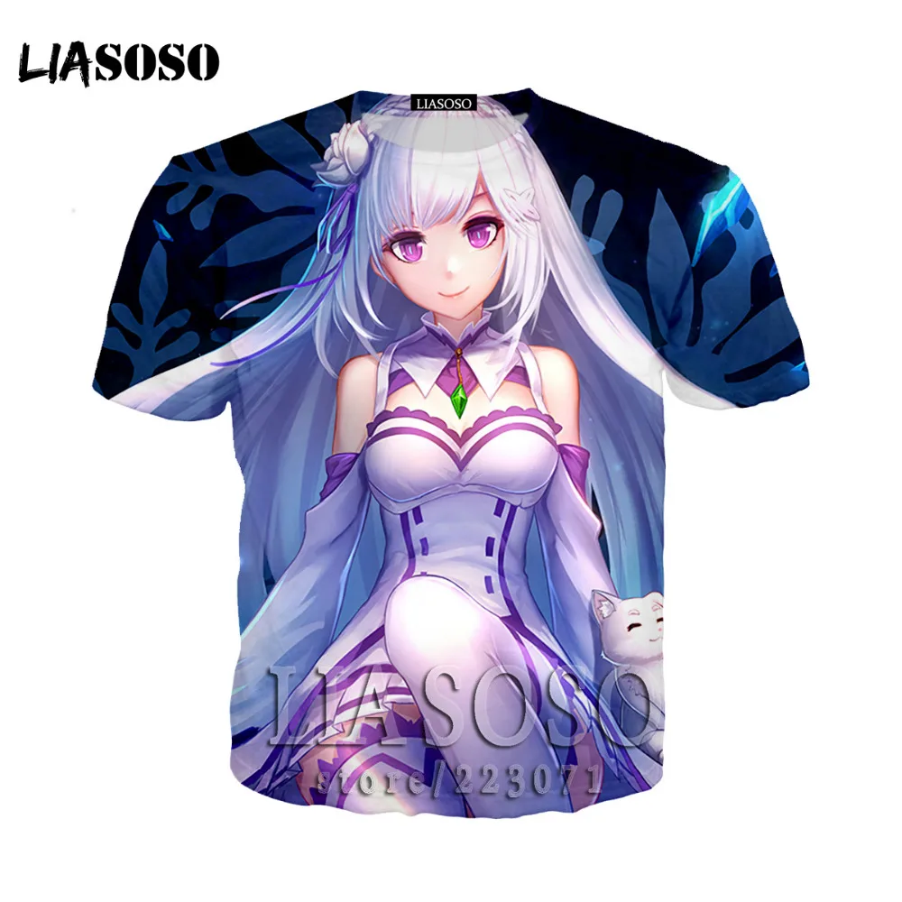 Re:Zero Starting Life in Another World T-shirt Anime Emilia Rem Cosplay T Shirt Cartoon Student Tops Tee 3D printing Tshirt ze08 | Мужская