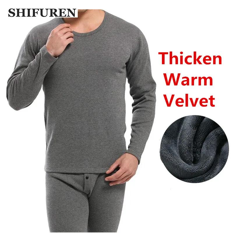SHIFUREN New Men's Long Johns Tthermal Underwear Winter Thicken Warm Soft Velvet Undershirts Trousers Sets Plus Size L-XXXL