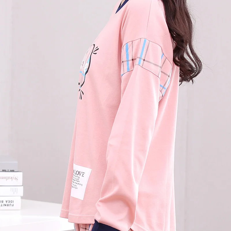 100% хлопок пижамные комплекты для женщин Осень-зима длинный рукав мультяшная