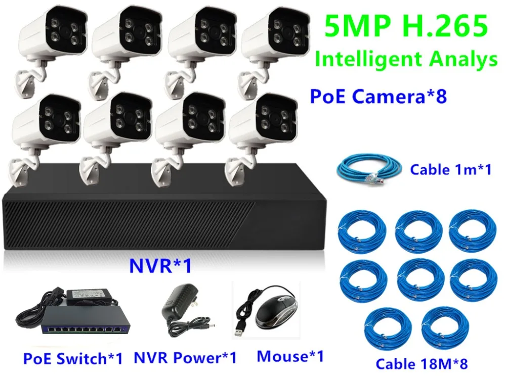 8CH/4CH IP Видеонаблюдение комплект 5.0MP 3.0MP H.265 48V PoE Камера водонепроницаемый IP66 16*5 0 Мп