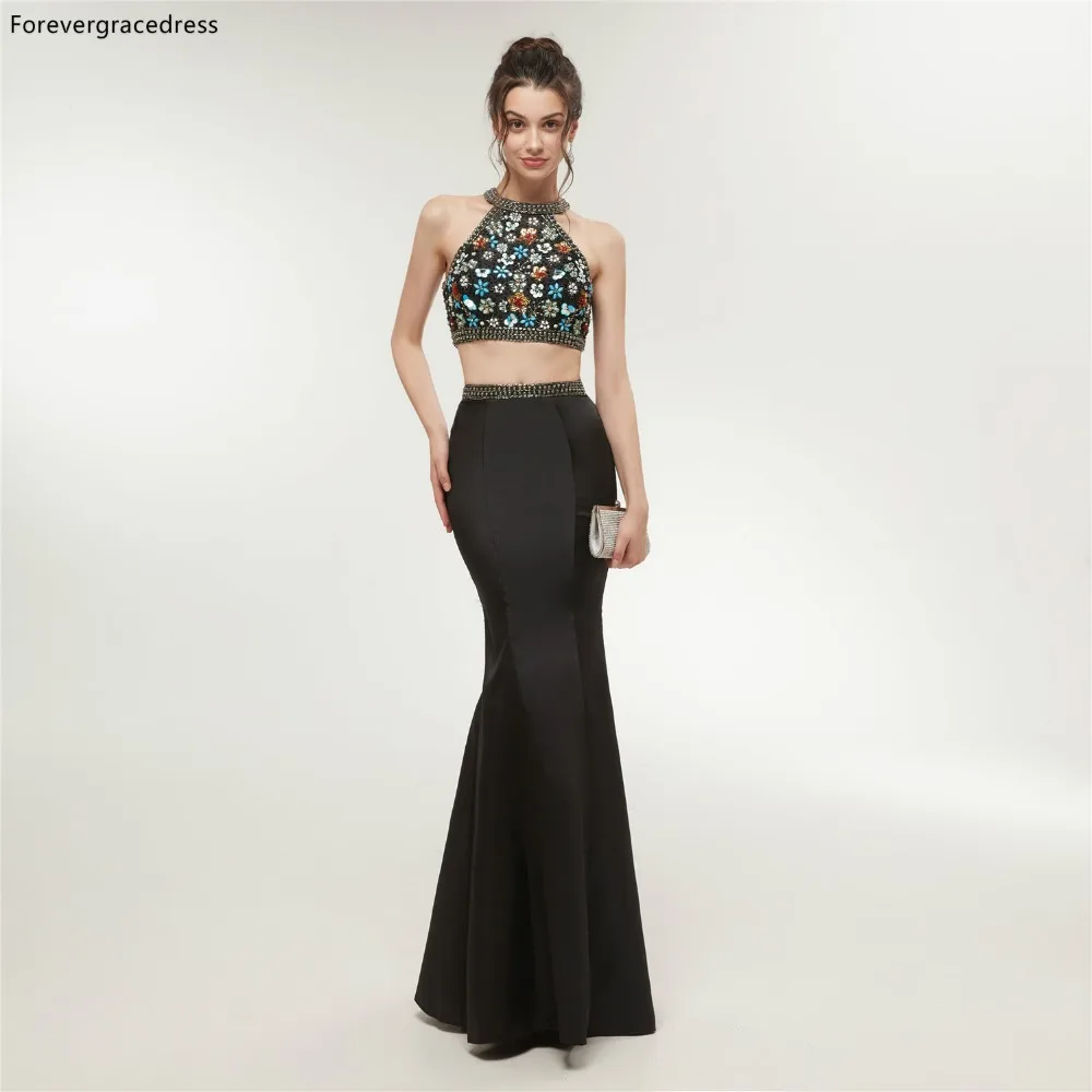 Черные вечерние платья Forevergracedress из двух частей 2019 сексуальные русалки с бисером
