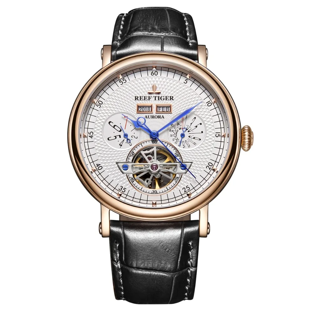 Мужские наручные часы Reef Tiger RGA1903 автоматические механические с кожаным ремешком
