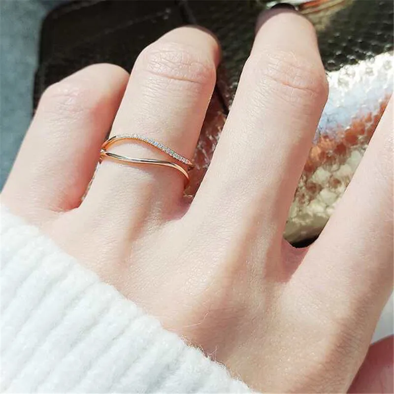 Aazuo реальные Diamonds18K розовое золото Мирко Асфальтовая в два ряда кольцо неправильной формы для женщин Шарм ювелирные изделия подарок любимым крошечные тонкий