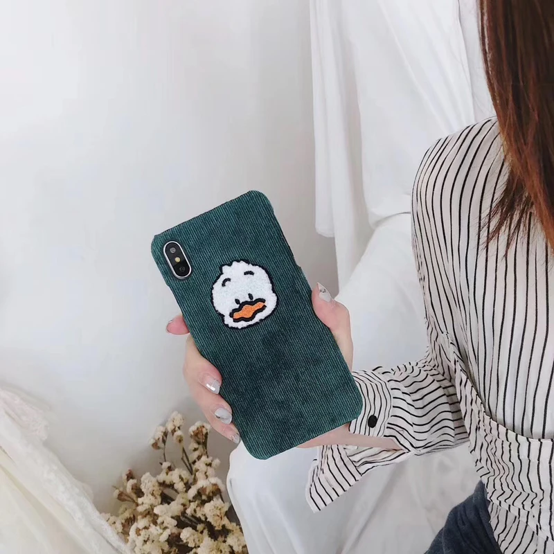 Вельветовая ткань с вышивкой, чехол для телефона для iphonexs XR xsmax милая собака животное утки жесткий поликарбонатный чехол для телефона для iphone6 6s 7 8 plus
