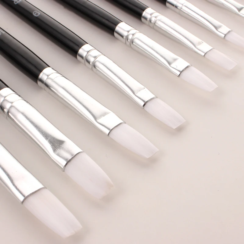 Бианьо 12 шт. черная деревянная ручка плоская головка набор акварельных кистей