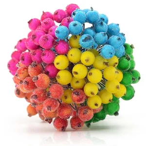 40 шт80 голова Искусственные пластиковые фрукты стеклянные ягоды Stamen букет украшения DIY Рождественская елка Двойные головки красная вишня