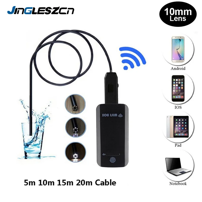 JINGLESZCN 7 мм Wifi коробка эндоскоп USB камера 2 м 5 10 15 20 25 Водонепроницаемая для проверки