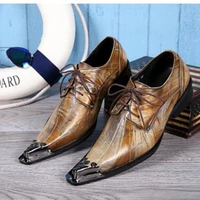 sapato masculino brown hidden heel oxford shoes for men metal toe lace up business prom office dress male shoes plus size