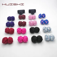 huishi handmade upscale mens classic double rope ball knot cufflinks round shape multicolor elastic fabric men cuff links