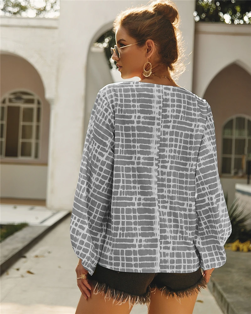 Мода Boho Женская Повседневная Блузка с v-образным вырезом Сексуальная Печать