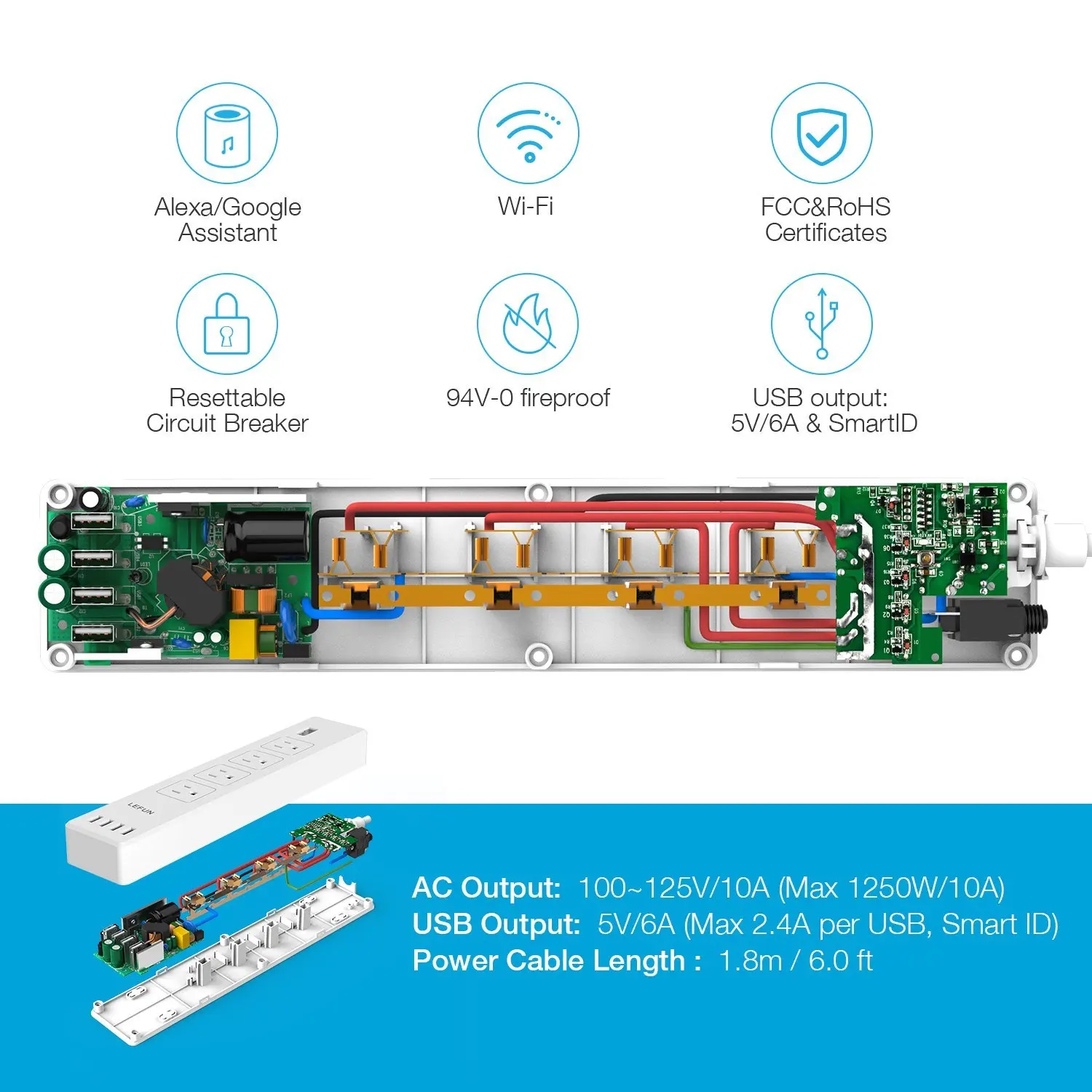 WiFi Smart power Strip Защита от перенапряжения 4 штепсельные розетки с разъемами США