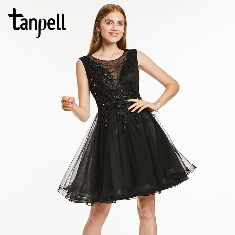Женское платье без рукавов Tanpell черное коктейльное длиной до колена с