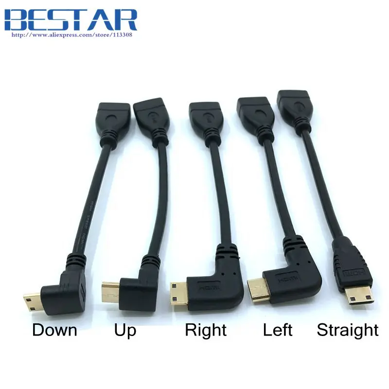 Вверх вниз правый левый угловой мини HDMI к штекер-гнездо кабель 10 см для ноутбука