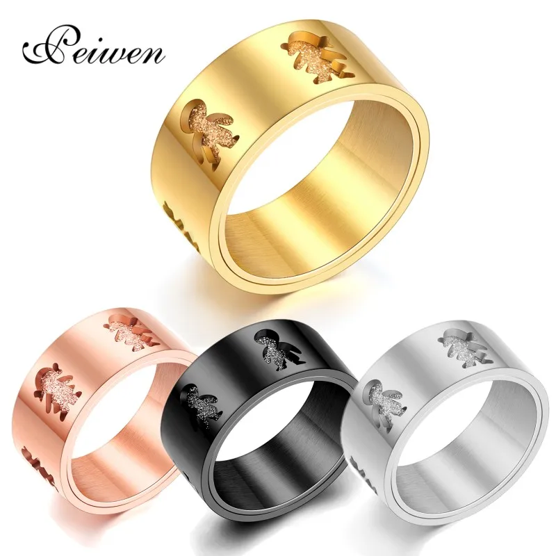 

Fashion Boy Girl Rings Stainless Steel Family Ring For Women Men Unisex Finger Rings 10mm Hollow Jewelry Wedding Band Gifts