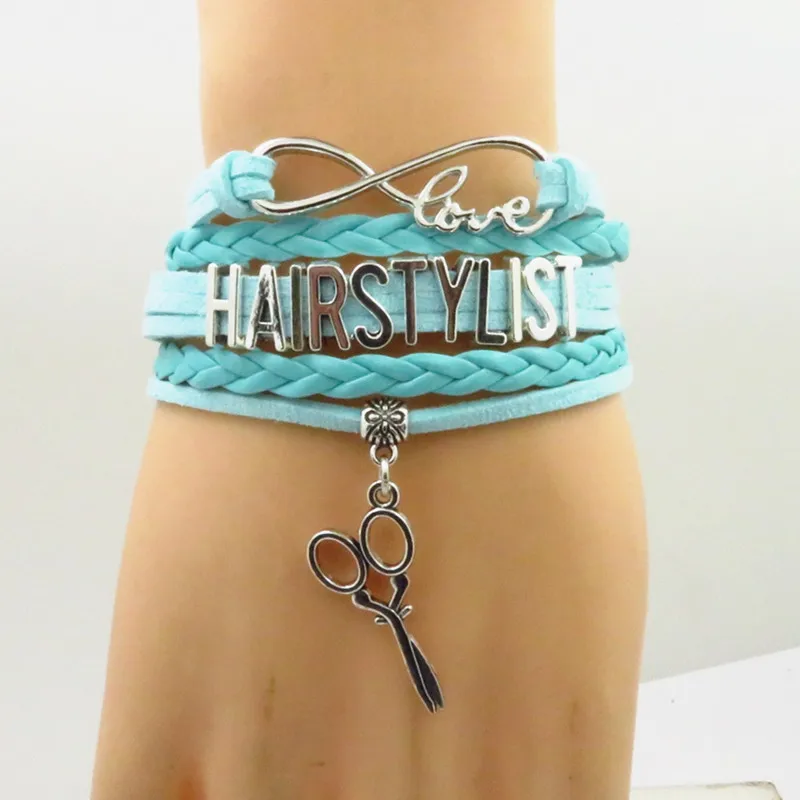 Женский браслет для парикмахера кожаный ручной работы с ножницами