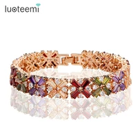 luoteemi luxury rose champagne gold color multicolour cubic zircon bracelet bangles for women charm bridal wedding bracelet