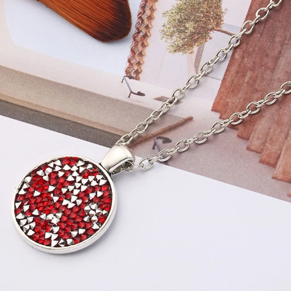 

Women Ladies Long Chain Necklace Fashion Jewelry Full Crystal Round Cabochon Pendant Necklace 7 Colors Wholesale Drop Ship