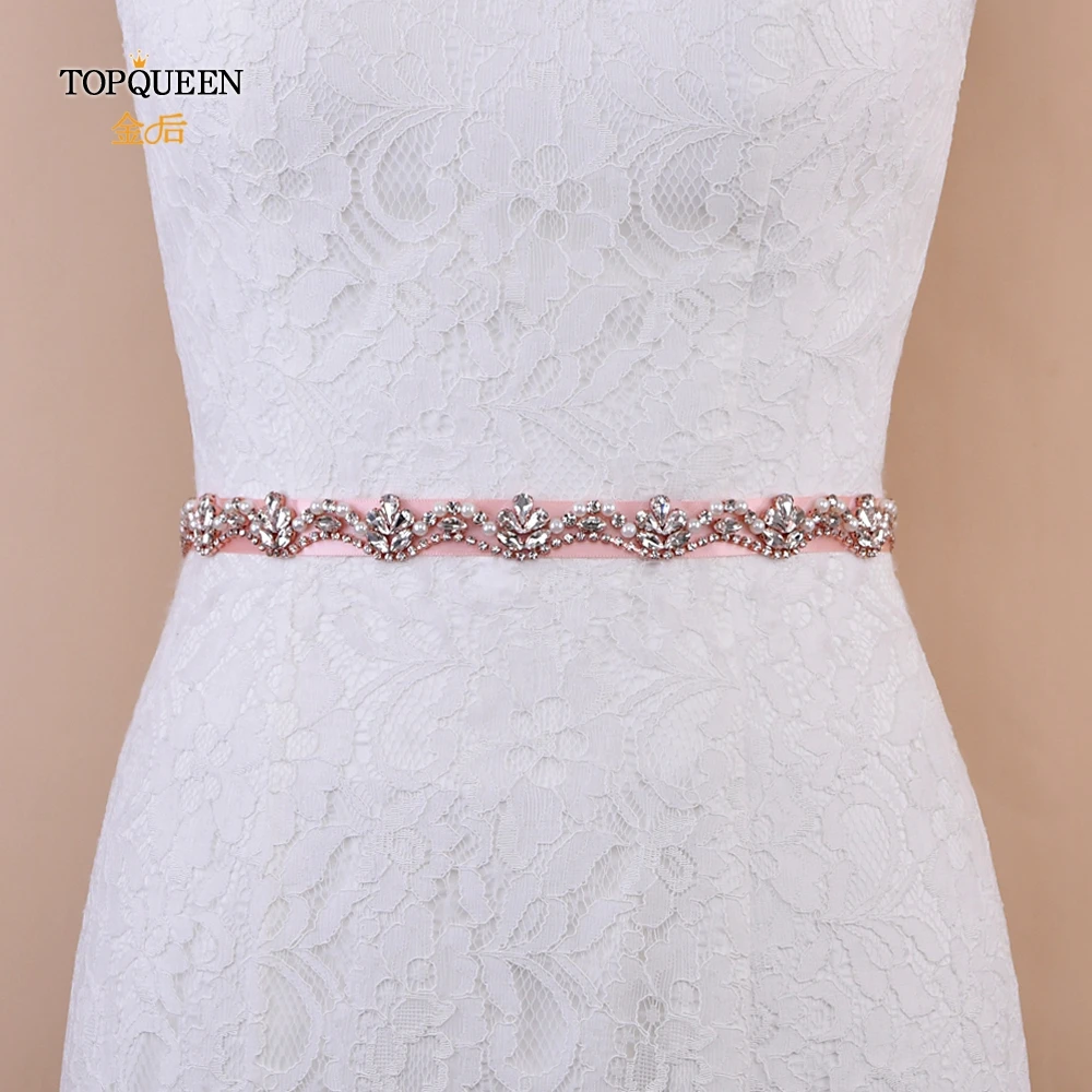 Женский пояс для невесты TOPQUEEN S421RG розовый золотой платья стразы свадьбы с