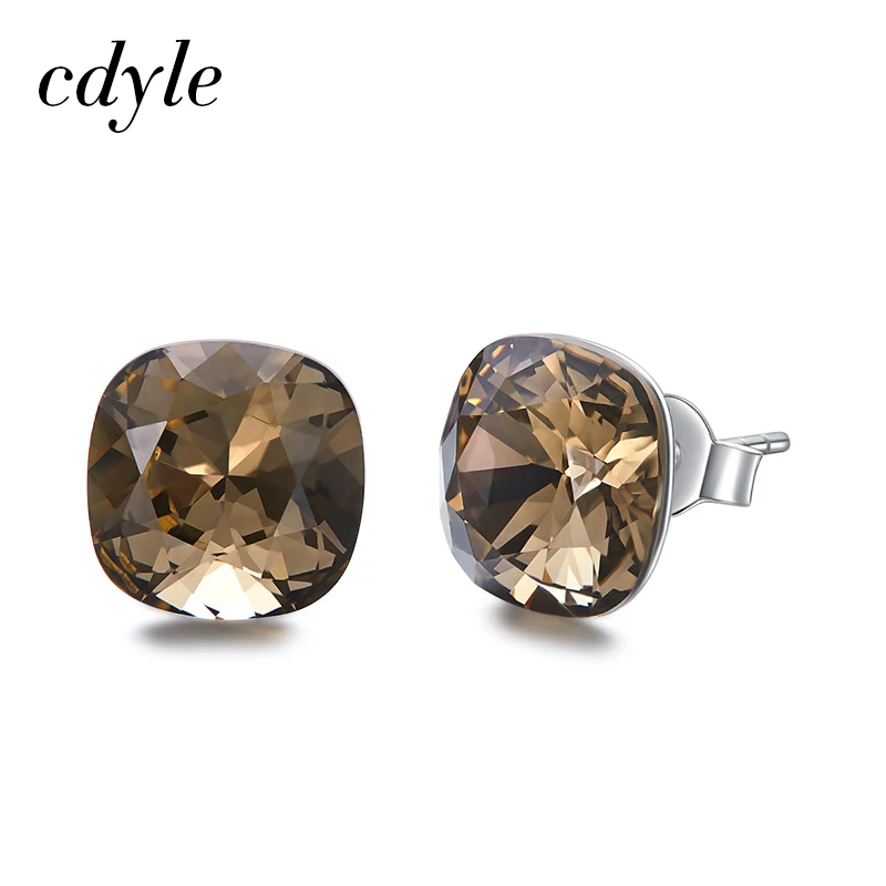 Smoky Quartz Cdyle 925 пробы Серебряные Серьги Квадратные украшенные кристаллами серьги для женщин подарок крошечные простые ювелирные изделия - Окраска металла: Smoky Quartz