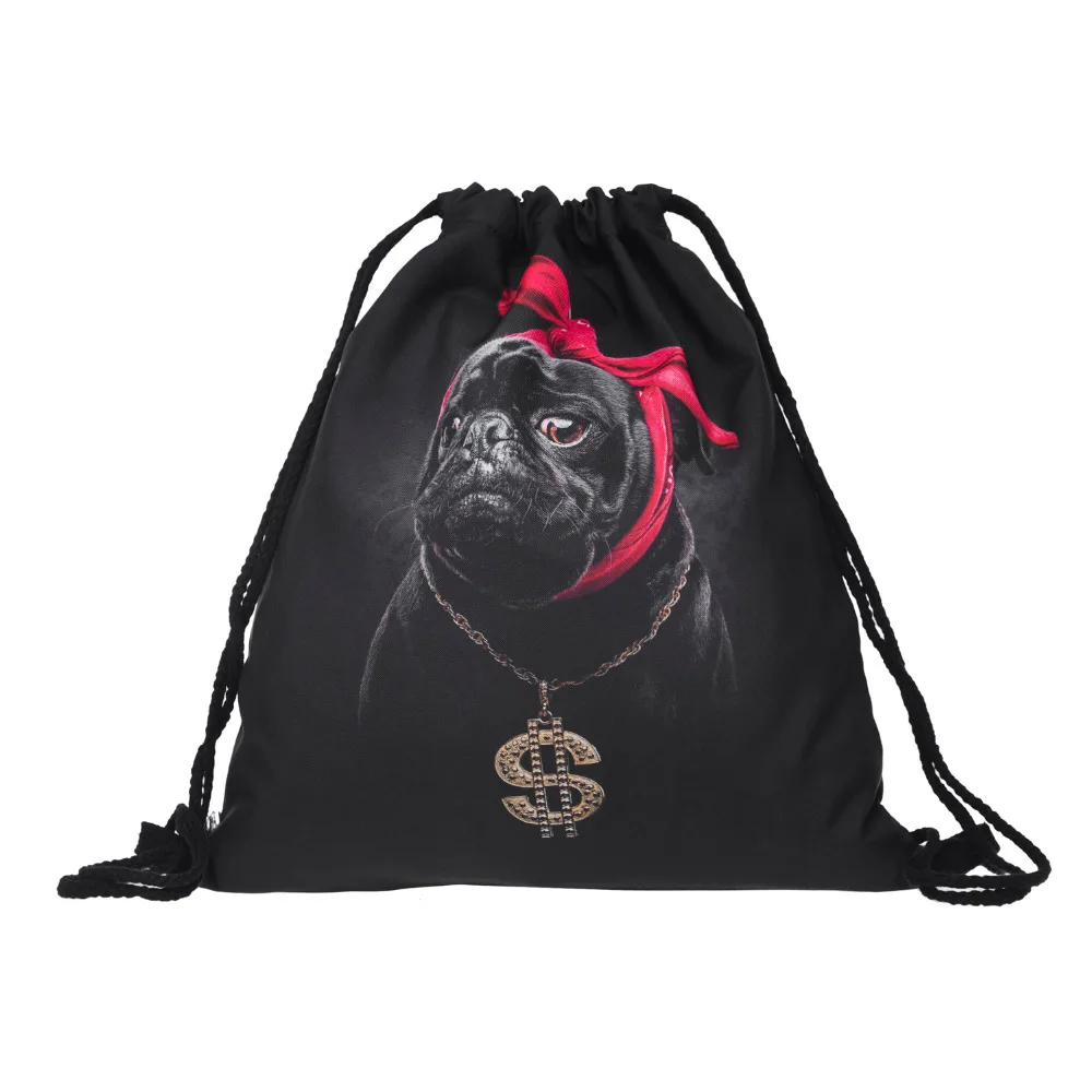 Женский дорожный рюкзак с 3D принтом ранец кулиской для мопса Gangsta|backpack bag for women|bags