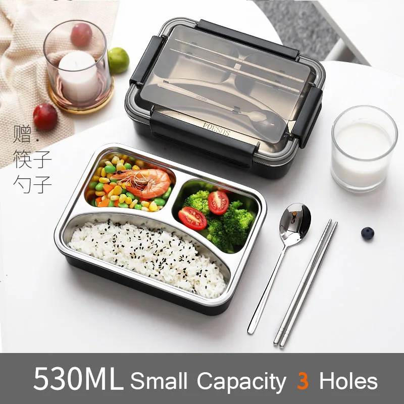 S-3 Holes 304 Ланч-бокс из нержавеющей стали Bento Boxs герметичный японский контейнер для продуктов портативный термос Тепловой Посуда для студентов для пикника - Цвет: S-3 Holes