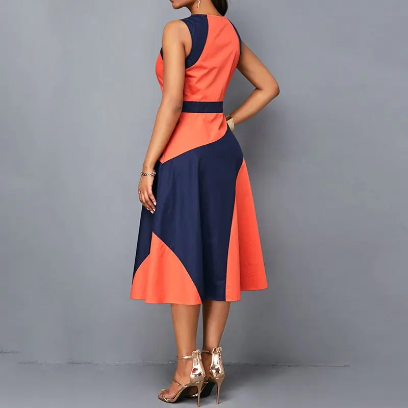 Летнее оранжевое элегантное праздничное пляжное винтажное женское платье миди