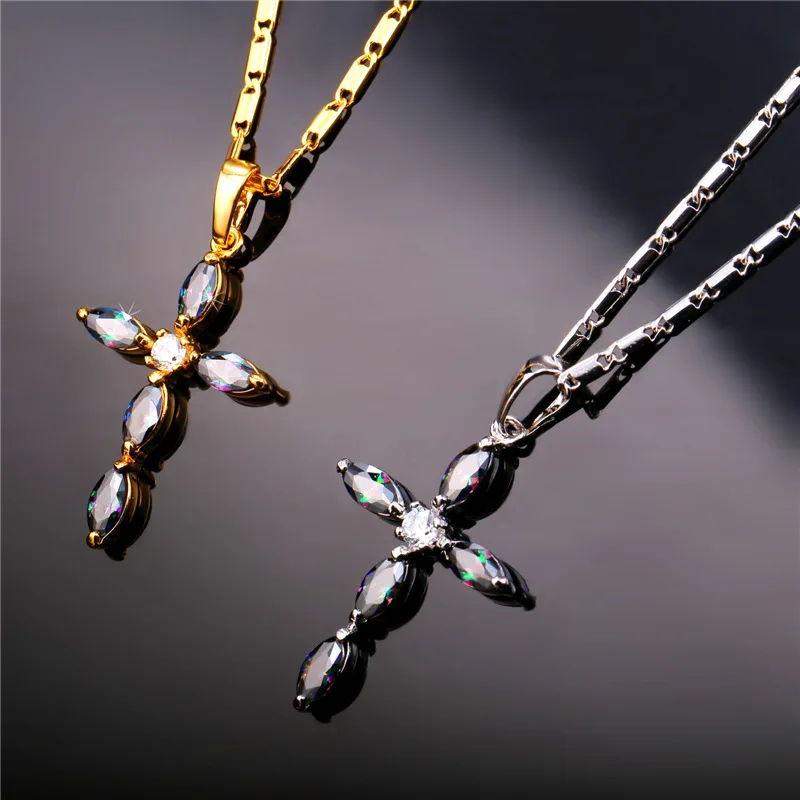 Женское ожерелье с цепочкой золотое/серебряное кубическим цирконием и кулонами