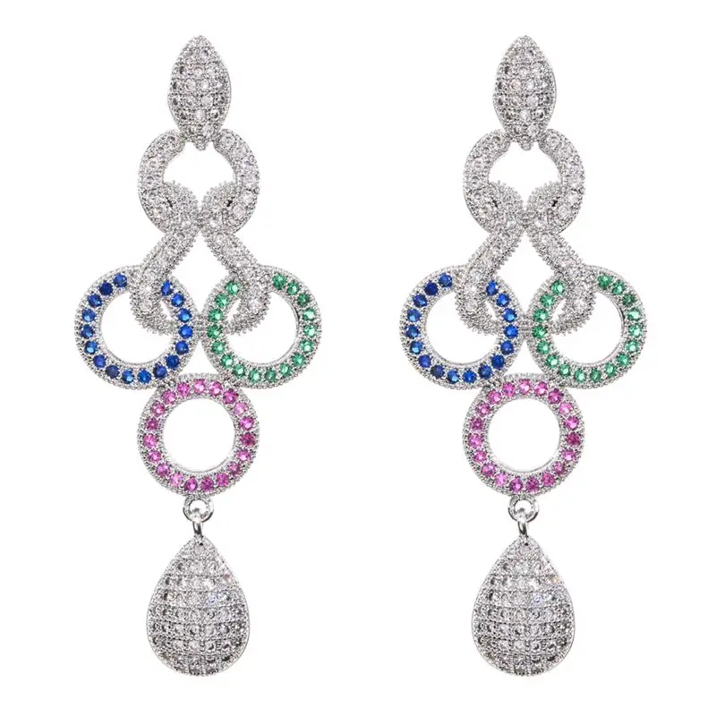 Platinum plating Европейская и американская мода, Классические микроинкрустированные цветные циркониевые серьги, ювелирные серьги для женщин/девушек, свадебные ER-337 - Окраска металла: Platinum plating