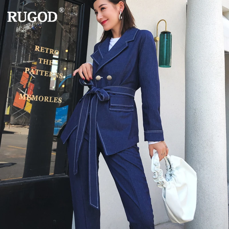 RUGOD 2018 новый офисный Женский комплект из двух предметов деловой костюм со штанами