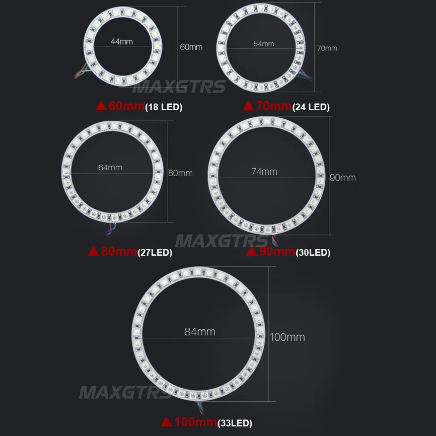 2x многоцветные 60 мм 70 80 90 100 120 глаза ангела 5050 RGB гало кольца Светодиодная лампа