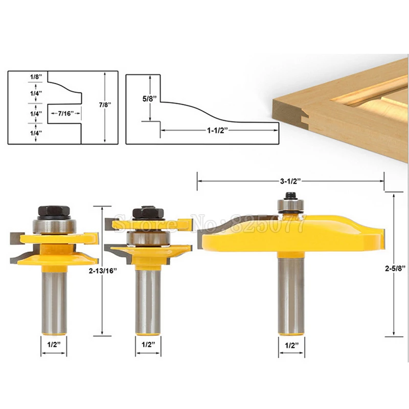 1Set(3PCS) 1/2'' Woodworking Chisel Cutter Tool Set Shank Ogee Rail & Stile Router Bit Cove Raised Panel Tools Sets Kit JF1473