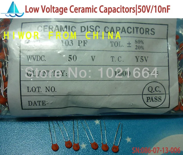 100pcs 0.01uF 103 50V Monolithic Ceramic Chip Capacitor ASS