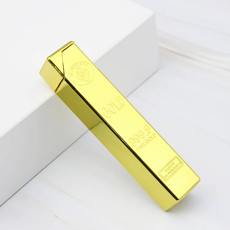 Роскошная 999 зажигалка с золотым кирпичом компактная струйная газовая надутая