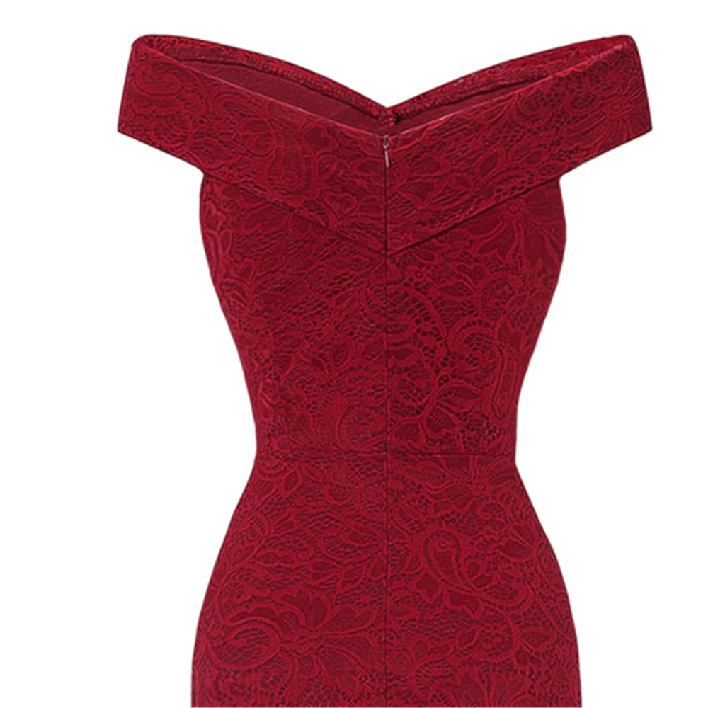 

2019 Asymmetrical Formal Sheath Lace Dresses Femme Off Shoulder V-Neck Women Red Dress Hollow Out Female Robes Vestidos de Festa