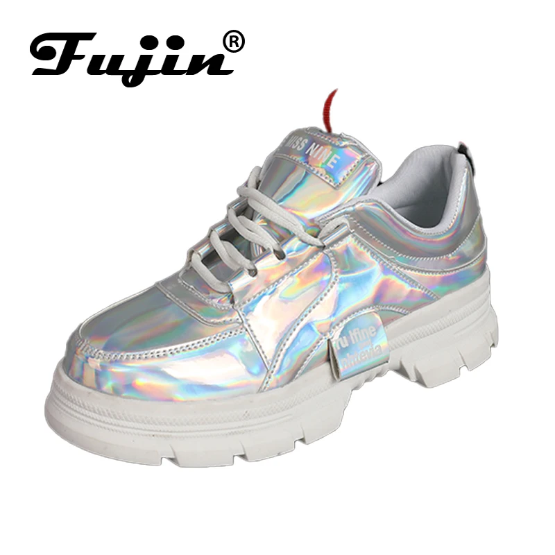 Женские кроссовки на плоской подошве Fujin яркие кожаные со светоотражающими