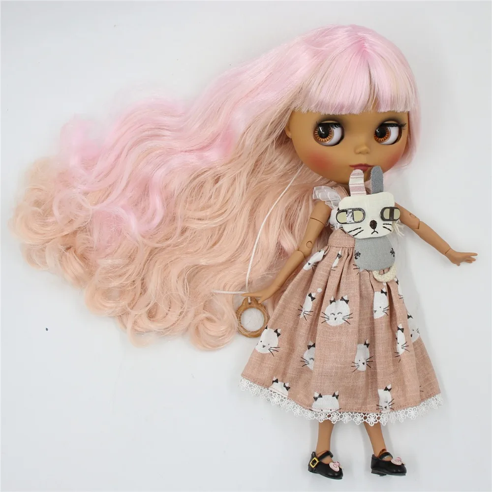 Ледяной DBS Blyth кукла 1/6 bjd совместное тело темная кожа матовое лицо розовые и