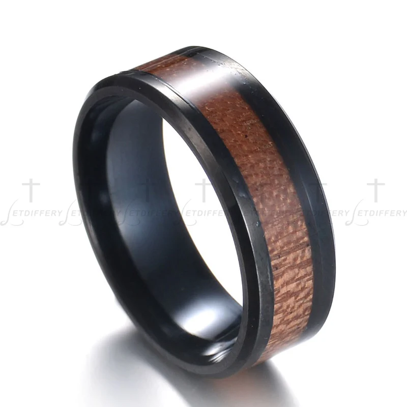 Letdiffery нержавеющая сталь 8 мм Винтажное кольцо из натурального дерева для мужчин и