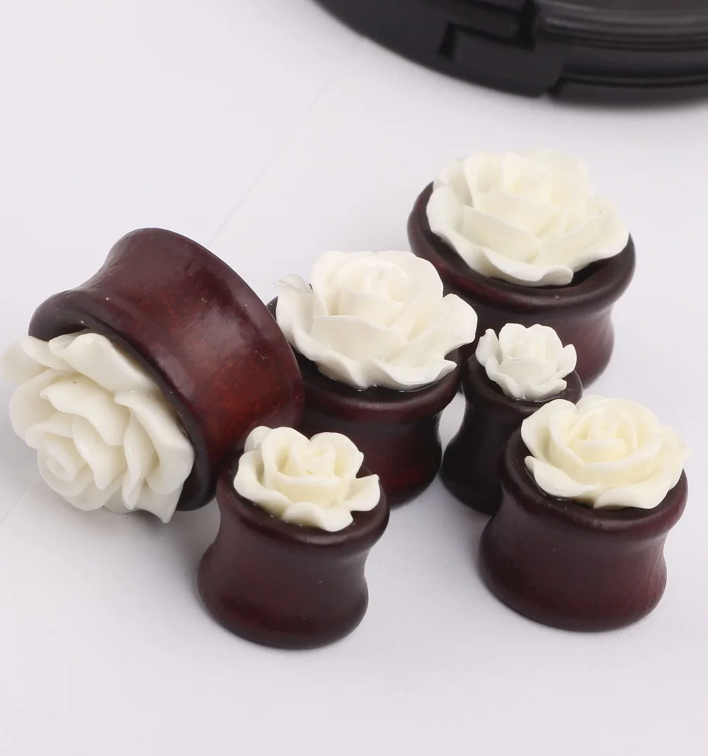 2 шт. расширитель для ушей из коричневого дерева белая роза манометры Затычки Для