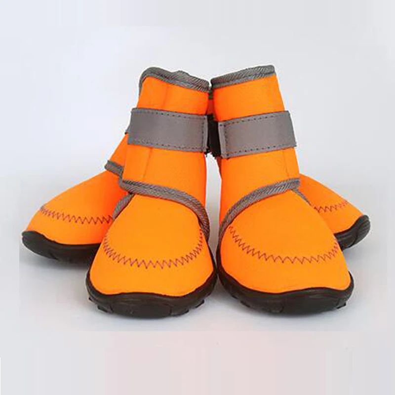 Водонепроницаемая Обувь для собак флуоресцентные оранжевые ботинки с