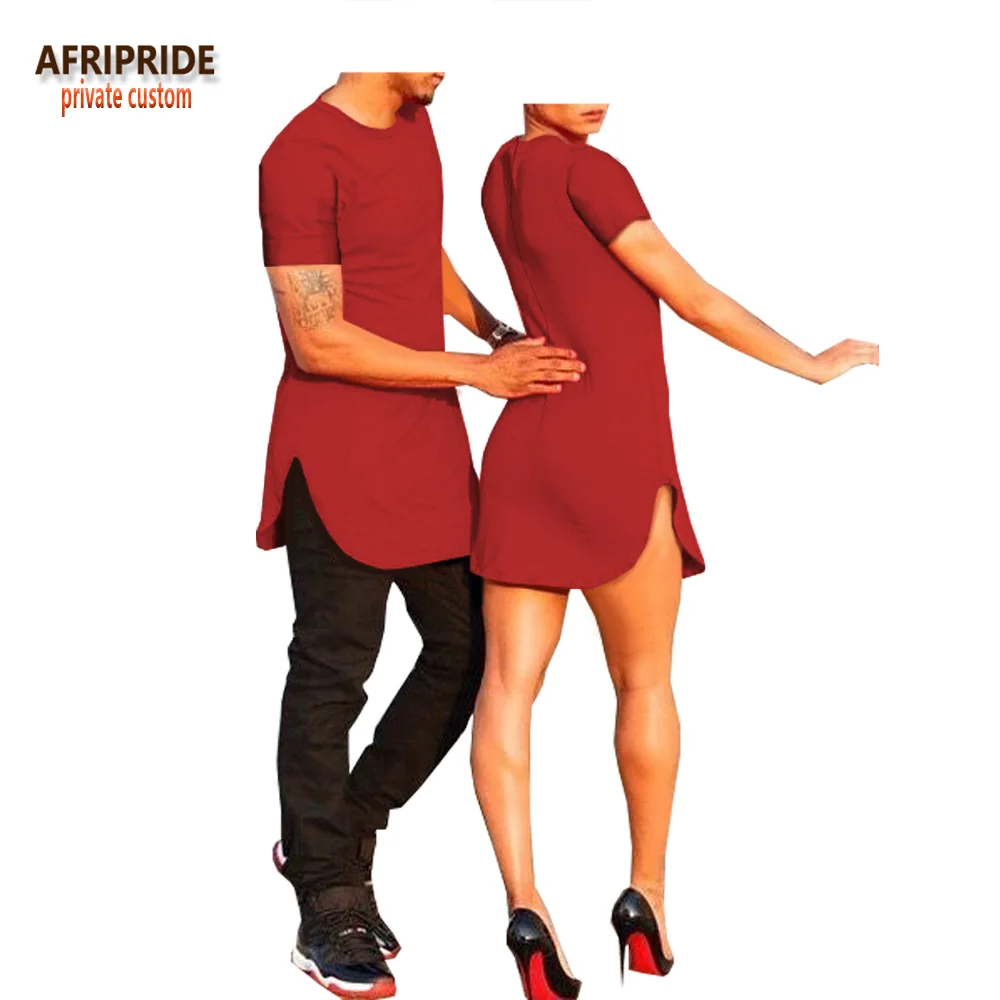 Летняя одежда для пар с африканскими узорами AFRIPRIDE, Мужская футболка с коротким рукавом и круглым вырезом+ женское мини-платье, повседневный костюм A18C001 - Цвет: 3
