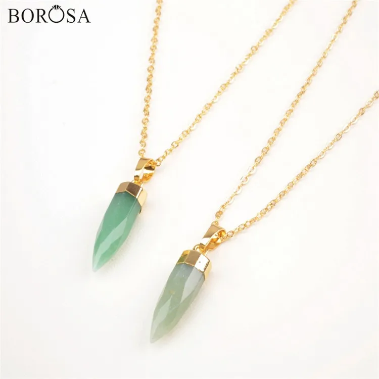 Green Aventurine BOROSA Золотая отделка карандаш точка черные ограненные Агаты камень ожерелье медальон натуральный камень ювелирные изделия - Окраска металла: Green Aventurine