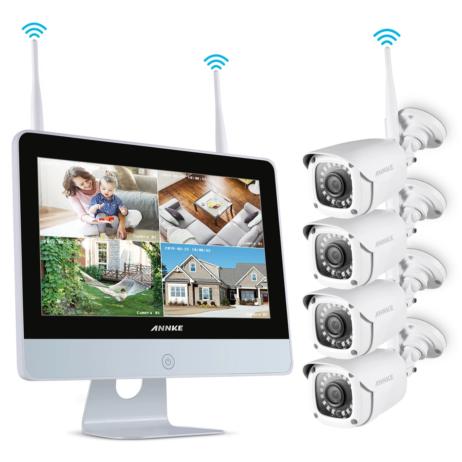 ANNKE 4CH 1080P HD WiFi Беспроводная NVR видео система безопасности 12 дюймов ЖК экран 2MP пуля