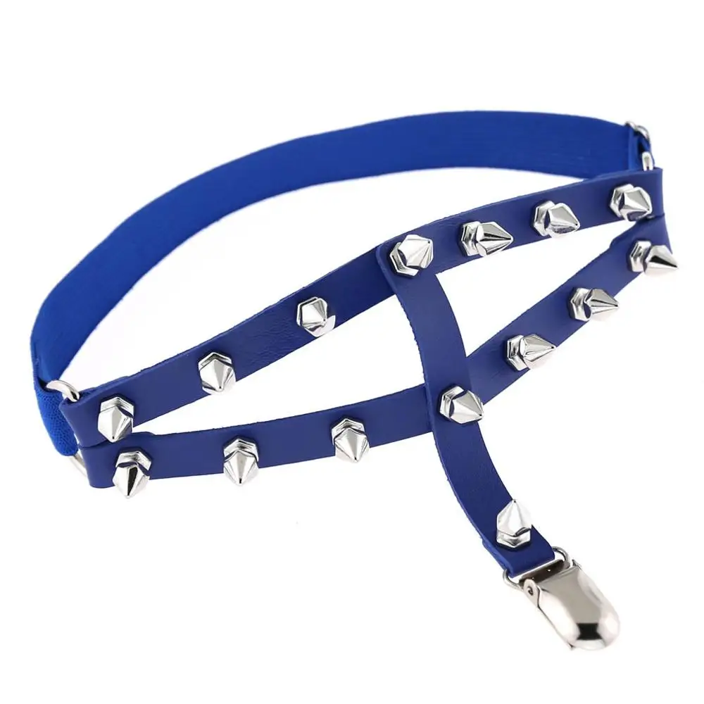 blue 1 шт., женские подвязки с шипами для ног, для девушек, сексуальные, кожаные, для ног, на ремешке, на бедрах, в стиле панк, шпильки, косплей, вечерние, raves, ювелирные изделия, регулируемые - Окраска металла: blue